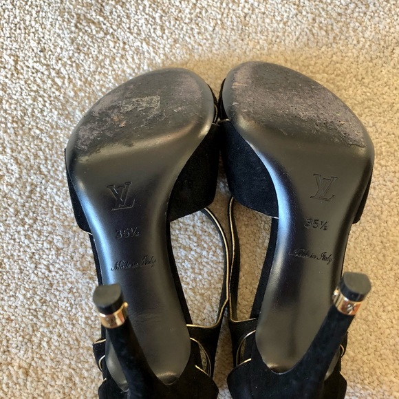 Louis Vuitton black suede strappy heels - Picture 6 of 10